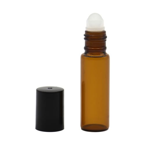 Roll-on in vetro ambrato con coperchio nero, 5 ml