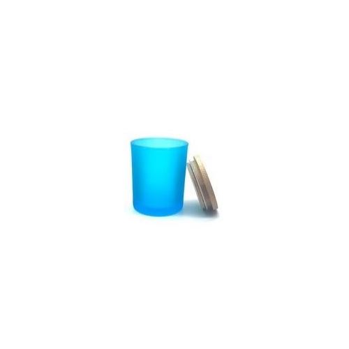 Portacandele di vetro blu con coperchio di legno, 200 ml