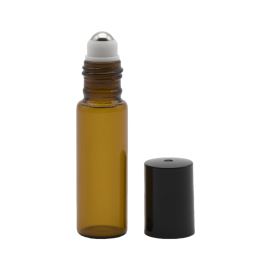 Roll-on in vetro ambrato con tappo nero, 5 ml