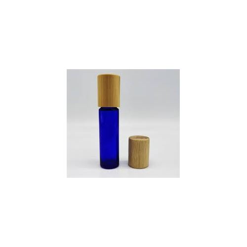 Roll-on in vetro con sfera in metallo e tappo in bambù, blu, 10 ml