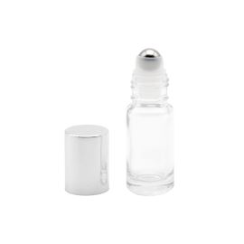 Roll-on in vetro trasparente, 5ml, tappo argento
