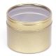 Barattolo di latta rotondo, color oro con coperchio trasparente, 100 ml, 1 pz