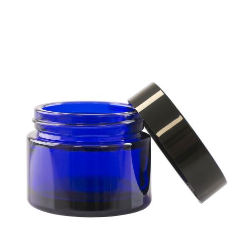 Contenitore in vetro chiaro per creme con coperchio blu, 50 ml