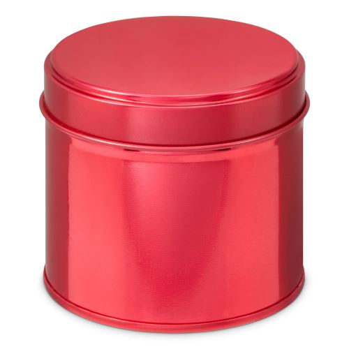Barattolo di latta di colore rosso, rotondo con tappo, 250 ml